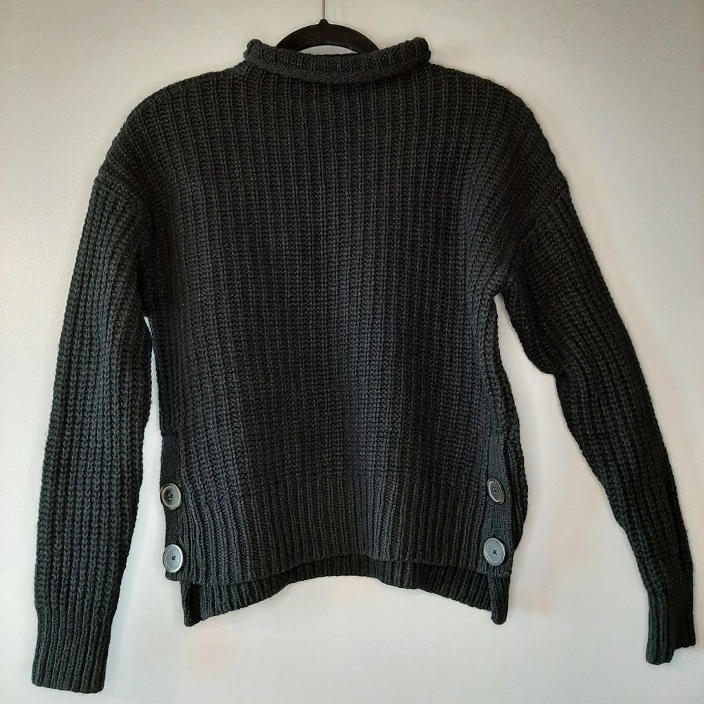 MADEWELL Mockneck Side-button Cable Knit Sweater Women's S Black Wool Blend